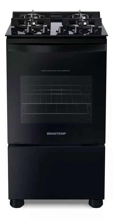 Fogão 4 Bocas Vidro Grade Dupla Bfo4vae Preto Brastemp