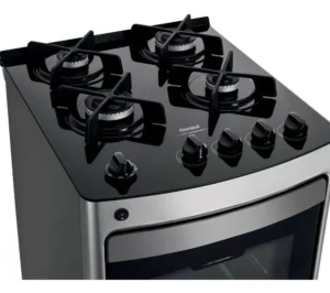 Fogão Consul 4 bocas cor Inox com mesa de vidro