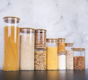 Kit com 9 Potes de Vidro para Condimentos e Alimentos Tampa de Bambu com Vedação Hermética